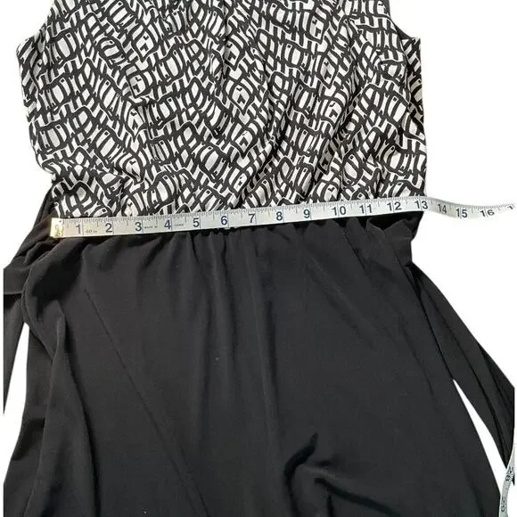 ROZ& Ali Black White Sleeveless Jumpsuit W/ Tie Waist Elegant Wide Leg Size 10P - Picture 8 of 10